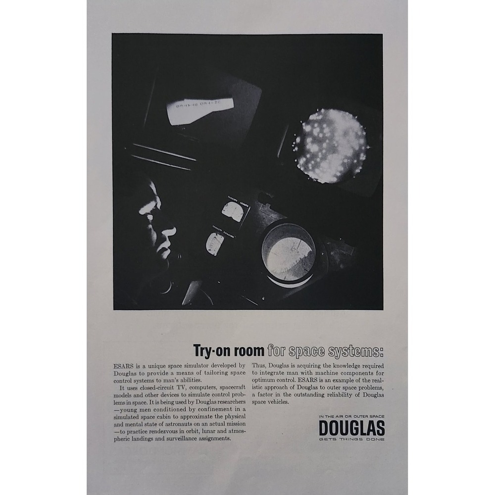 Vintage 1966 Douglas Magazine Ad Space Race ESARS Simulator Print Advertisement